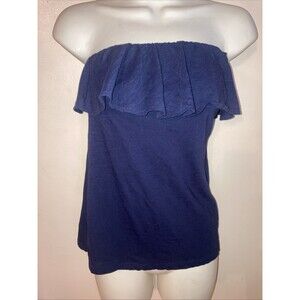 Lilly Pulitzer Wiley Strapless Ruffle Tube Top Beach Resort Prima Cotton Navy XS